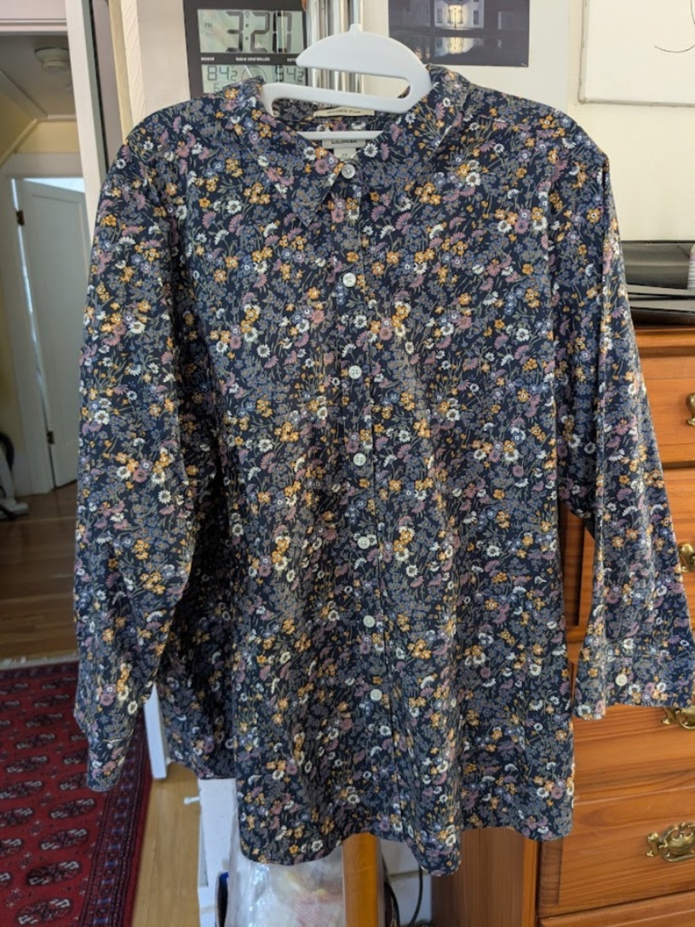 L.L. Bean Wrinkle Free Floral Print Blouse, Women's Plus Size 2x